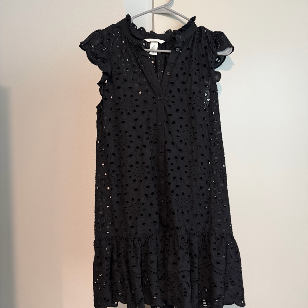 Black Eyelet Dress - Elegant Casual